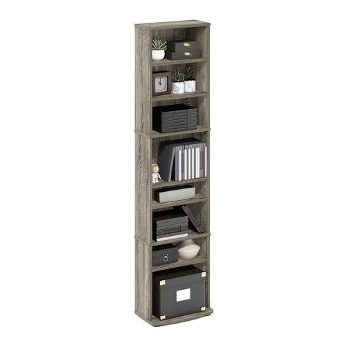 Furinno Jaya DVD Shelf, 8-Tier Tall Narrow CD Rack, Media Shelf with Adjustable Shelves, DVD Storage Cabinets for CD Bluray Game Disc, Easy Assembly, for Living Room, Home Office, French Oak - color: French Oak, size: 8-Shelf