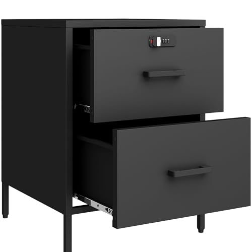 Steehoom Metal Nightstand,2 Drawer End Side Table Lockable Modern Locker Storage Cabinet for Living Room, Bedroom, Dorm, 21.26”H X 15.75”W X 15.75”D (2 Drawer, Black) - color: Black, style: 2 Drawer