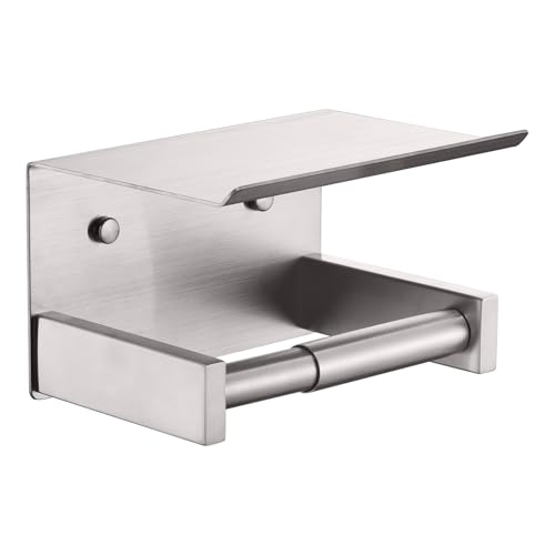 KOKOSIRI Roll Paper Holder Spring Loaded Bathroom Toilet Paper Holder Tissue Paper Holder with Shelf Wall Mounted Stainless Steel Brushed Nickel B2012BR - color: Brushed Nickel, size: With Shelf