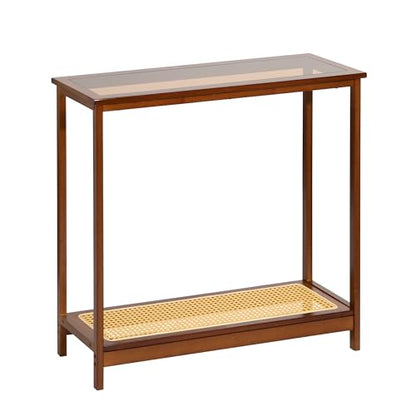 Bamboo Narrow Console Table, 31.5"(L) Wood Small Entryway Table with Rattan and Glass, Accent Slim Hallway Tables, Thin Sofa Side Tables for Hallway, Living Room, Bedroom, Foyer, Walnut - color: Walnut 31.5"(l)