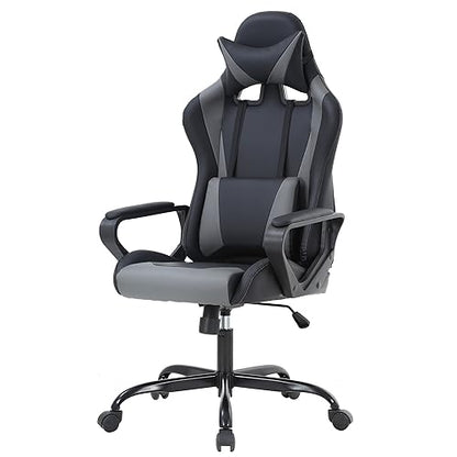 PayLessHere Ergonomic Racing Desk Chair Gaming Chair Computer Chair with Armrests 360° Swivel & Caster Pu Desk Task Chair Executive Headrest Lumbar Support for Back Pain Women Men and Adults (Grey) - color: Grey