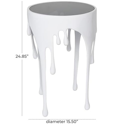 Deco 79 Aluminum Metal End Table with Abstract Drip Design, White Side Table, Accent Melting Legs and Black Glass Top, 16" x 16" x 25", White - color: White