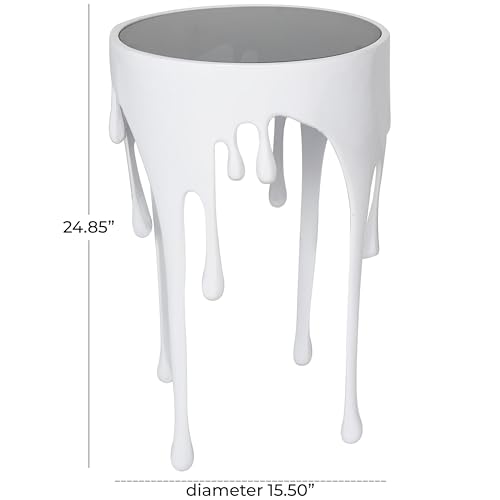 Deco 79 Aluminum Metal Abstract Side Table 16" x 16" x 25", White | Accent table, drip end table with melting designed legs and black glass top, unique end table, living room decor - color: White