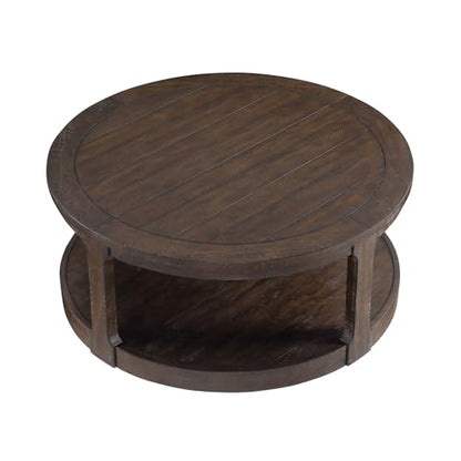 40'' Round Wood Coffee Table Circle Coffee Table with 4 Wheel for Living Room, Modern Retro Farmhouse Style, Easy Assembly, Dark Brown(ø40'' x 17.52'') - color: S1-ø40'' -Dark Brown