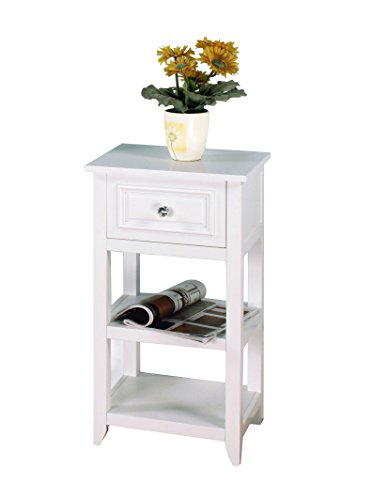 Teamson Home Dawson Side Table with Drawer and Open Shelves, White | 1 Drawer, Open Shelves, Bathroom Kitchen Bedroom Living Room Storage, Organizer