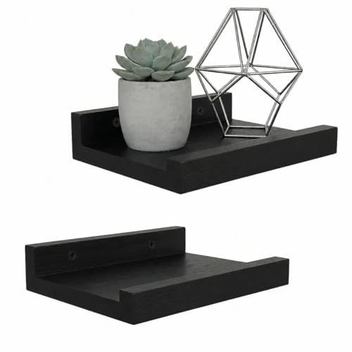 Z metnal Small Floating Shelves, Natural Wooden Display Wall Shelf for Picture Ledge, Nursery Floating Shelves, Black, Wall Mounted, 8 x 5.5 inch, 2 Pcs - color: Black, size: 8 Inch