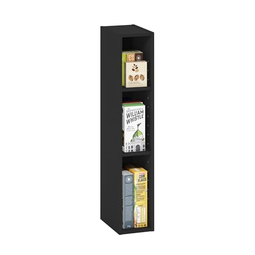 Furinno Fulda Book Shelf, 3-Tier Narrow Bookshelf, Bookcase with 6-in Width Storage Shelf, 9.3 x 5.9 x 31.5, for Living Room, Bedroom, Home Office, Blackwood - color: Blackwood, size: 3-Tier, 6-Inch Width