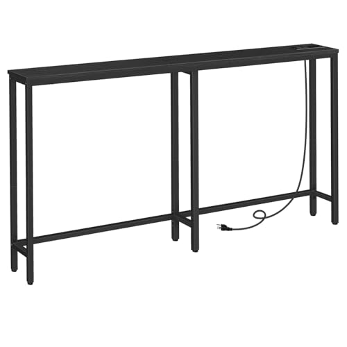 HOOBRO 63" Narrow Console Table with Charging Station, 5.9" Slim Sofa Table Behind Couch, 2 AC Outlets & USB-C Ports, Long Entryway Tables for Small Spaces, Livingroom, Black BB165UXG01G1 - color: Black, size: 63.0"L x 5.9"W x 31.5"H