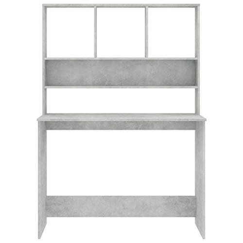 Compact Computer Desk with Storage Shelves, Modern Engineered Wood Writing Table for Small Spaces, Home Office Workstation, Concrete Grey - color: Concrete Gray