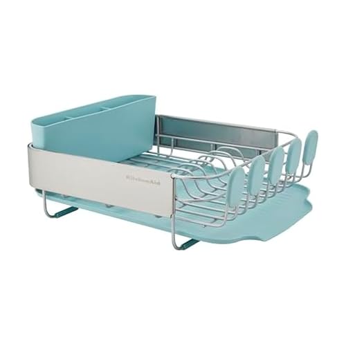KitchenAid Compact Space Saving Rust Resistant Dish Rack with Removable Flatware Caddy and Angled Self Draining Drainboard, 12.63 x 15.87 x 5.54 Inch, Mineral Water - color: Mineral Water, size: Compact
