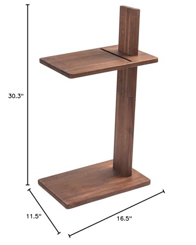 C Table, Premium Solid Acacia Wood, Adjustble Hight and Tablet Holder, Side Tabel for Sofa and Bad