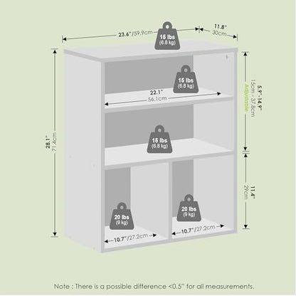 Frei Bookcases, Bookshelf, 4 Cube Display Bookcase, with Adjustable Shelves, for Home Office, Living Room, Black Oak - color: Black Oak, size: 23.6(W)x28.1(H)x11.8(D) Inches.