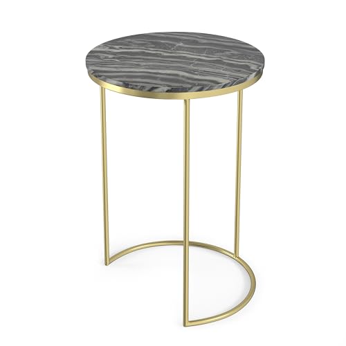 SIMPLIHOME Ashley Nesting Tables Set – 16 inch Wide Genuine Marble Top Metal Accent Tables in Grey Taupe Marble/Gold, Round End Tables for Living Room or Bedroom with Compact Design, Assembled