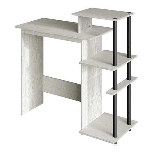 Elegance Writing Desk with Multi-Tier Open Shelves, Study Computer Desk for Home Office, Light Grey - color: Light Grey