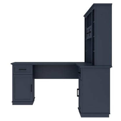 Bellemave L-Shaped Computer Desk with Drawers, Hutch and Bookshelf, Home Office Desk, Corner Gaming Computer Desk with Power Outlet, Study Table Writing Desk, Antique Blue - color: Antique Blue