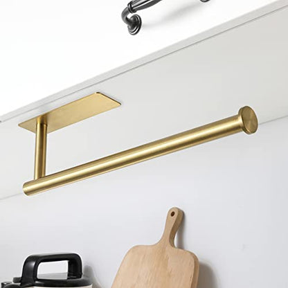 theaoo Under Cabinet Paper Towel Holder for Kitchen, Adhesive, 2 Pack Gold | Self-Adhesive or Screw Mount for Cabinets and Walls; Durable SUS304 Stainless Steel Fits Standard and Jumbo Rolls - color: Gold 2pc