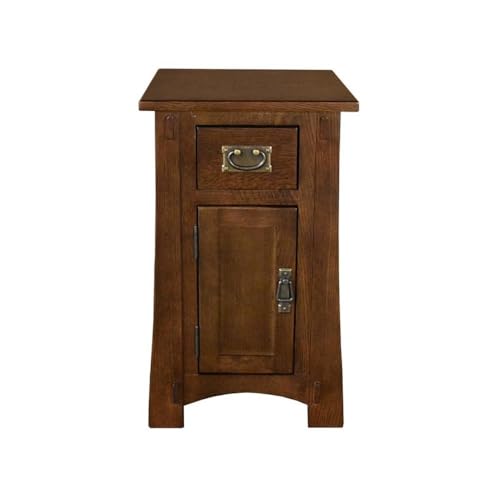 Pemberly Row Mission Tapered Leg Narrow Nightstand, Solid Quarter Sawn Oak, Michael's Cherry Finish, 1 Drawer, 1 Cabinet Door with Shelf, Hand Rubbed Walnut Stain, Compact Bedroom Side Table Storage - color: Michael's Cherry