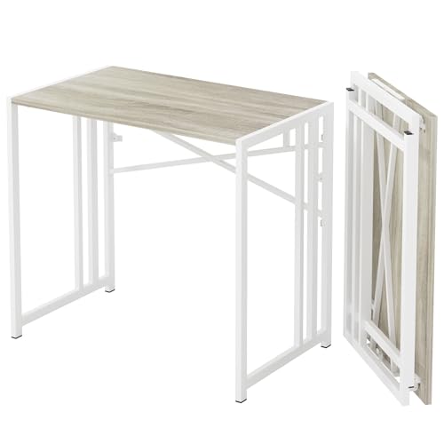 Lutown-Teen Small Folding Desk 35 inch, No Assembly Required Small Office Desk, Writing Gaming Computer Camping Table, Beige - color: Beige, size: 35 Inch