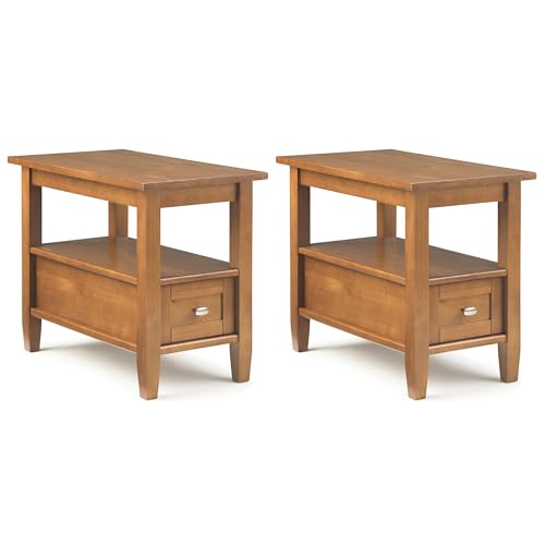 SIMPLIHOME Warm Shaker Solid Wood 14 inch Wide Transitional-Style Narrow Side Tables in Light Golden Brown for the Living Room and Bedroom (Set of 2) - color: Light Golden Brown, size: 14 inch, style: End Table (Set of 2)
