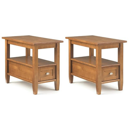 SIMPLIHOME Warm Shaker Solid Wood 14 inch Wide Transitional-Style Narrow Side Tables in Light Golden Brown for the Living Room and Bedroom (Set of 2) - color: Light Golden Brown, size: 14 inch, style: End Table (Set of 2)