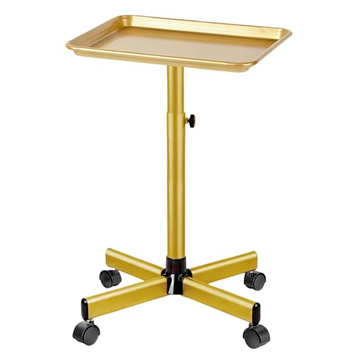 Salon Tray on Wheels, Gold Salon Rolling Tray with Adjustable Height | Tattoo Rolling Tray,Hair Stylist Tray, Suitable for Tattoo Tray and Dental Tray - color: Golden