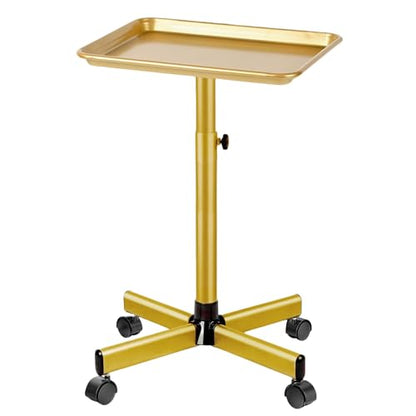 Salon Tray on Wheels, Gold Salon Rolling Tray with Adjustable Height | Tattoo Rolling Tray,Hair Stylist Tray, Suitable for Tattoo Tray and Dental Tray - color: Golden