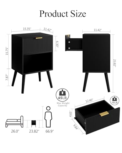 Aienvey Nightstand, Small Bedside Table with Storage Drawers, Black Stripe | Modern Night Stand with Drawer and Wood Leg, Small Side Table with Open Shelf, End Table for Bedroom,Living Room,Small Spaces - color: Black Stripe