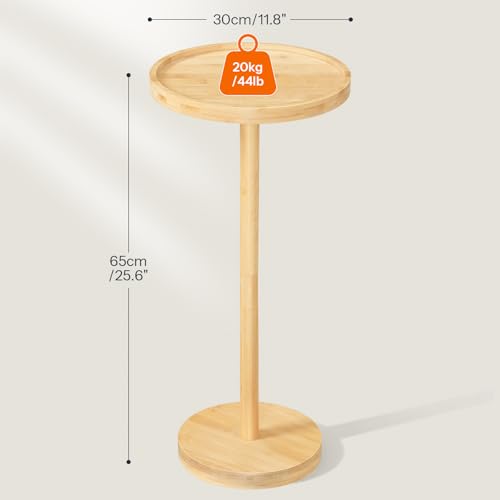 HOOBRO Small Round Side Table, Bamboo Drink Table, Coffee Martini Table with Pedestal Accent for Small Spaces in Living Room, Bedroom, Sofa Couch, Natural YL235BZ01 - color: Natural