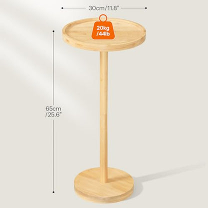 HOOBRO Small Round Side Table, Bamboo Drink Table, Coffee Martini Table with Pedestal Accent for Small Spaces in Living Room, Bedroom, Sofa Couch, Natural YL235BZ01 - color: Natural
