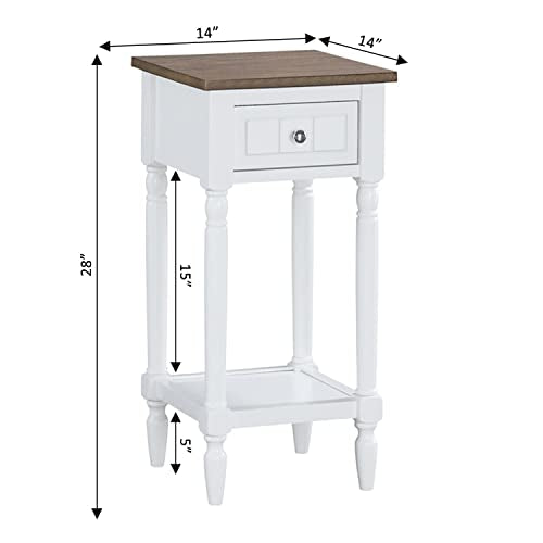 Convenience Concepts French Country Khloe 1 Drawer Accent End Table 14" - Traditional Farmhouse Side Table with Storage Drawer and Shelf for Living Room, Driftwood/White - color: Driftwood/White