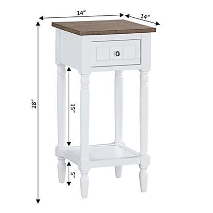 Convenience Concepts French Country Khloe 1 Drawer Accent End Table 14" - Traditional Farmhouse Side Table with Storage Drawer and Shelf for Living Room, Driftwood/White - color: Driftwood/White