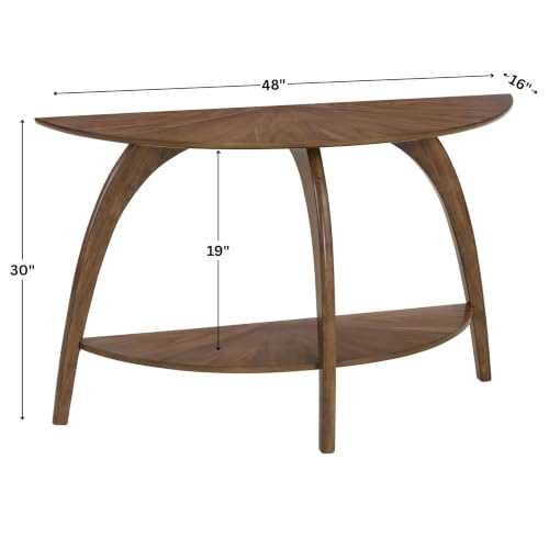 Martin Svensson Home LAX Mid Century Wood Sofa Console Table, Walnut Brown | Retro Modern, Half-Moon Table with Lower Shelf, for Living Room or Entryway - color: Walnut Brown