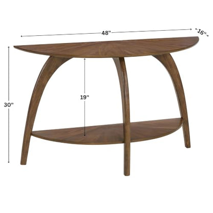 Martin Svensson Home LAX Mid Century Wood Sofa Console Table, Walnut Brown | Retro Modern, Half-Moon Table with Lower Shelf, for Living Room or Entryway - color: Walnut Brown