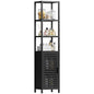 HITNET Bathroom Cabinet Freestanding, Tall Slim Bamboo Storage Cabinet with Single Door and Open Shelves, Space Saving Kitchen Cupboard Organizer, Black - color: Black