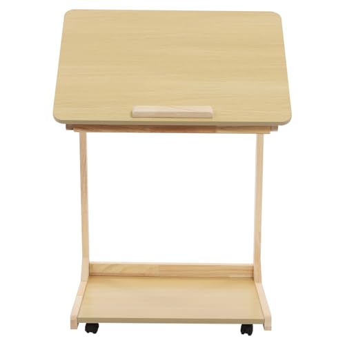 Modern C-Shaped End Table, 2 Tier Sofa Side Table with Wheels and Adjustable Desktop Small TV Tray Tables for Living Room Bedroom Apartment (Wood, 60cm) - color: Wood, size: 60cm