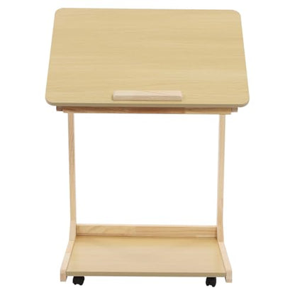 Modern C-Shaped End Table, 2 Tier Sofa Side Table with Wheels and Adjustable Desktop Small TV Tray Tables for Living Room Bedroom Apartment (Wood, 60cm) - color: Wood, size: 60cm
