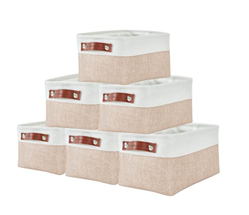 DECOMOMO Small Storage Basket, Closet Storage Bins, Baskets for Organizing Shelves (Beige & White, Small - 6 Pack) - color: Beige and White, size: Small/6P