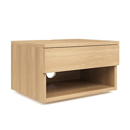 Nathan James Jackson Wall Mounted Floating Bedroom Nightstand with Storage Drawer and Modern Open Shelf Cubby Set of 2, Light Oak Wood - color: Light Oak, size: Set of 2