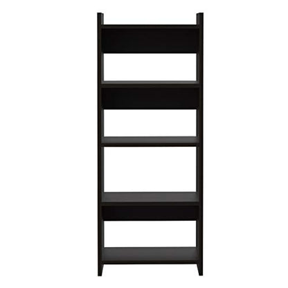 Compact Desk Bookcase Combo: Modern Black Wood Home Office Workstation with Keyboard Tray & Storage Shelves - Space Saving Design for Small Apartments & Study Rooms