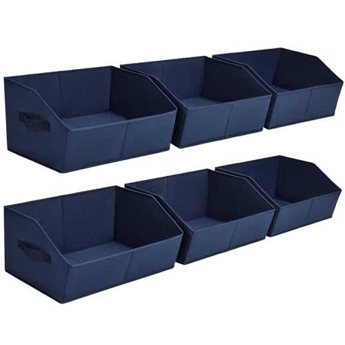 Clothes Organizers and Storage - Fabric Storage Bins with Handles, Storage Baskets for Organizing, Trapezoid Storage Cubes for Blankets, Towels, Office, 6 Pack, Navy Blue - color: Navy Blue, size: Large -6 Pack