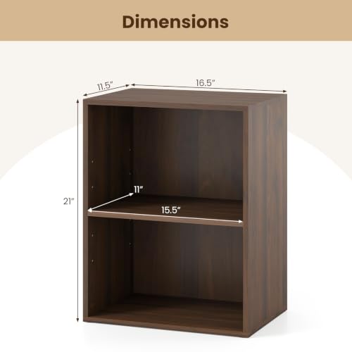 Giantex 2-Cube Bookshelf, 2-Layer Storage Shelf Bookcase | Display Shelf with Open Storage Space for Living Room, Home Office, Multi-Functional Furniture Display Cabinet, Dark Walnut - color: Dark Walnut