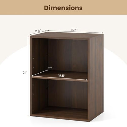 Giantex 2-Cube Bookshelf, 2-Layer Storage Shelf Bookcase | Display Shelf with Open Storage Space for Living Room, Home Office, Multi-Functional Furniture Display Cabinet, Dark Walnut - color: Dark Walnut