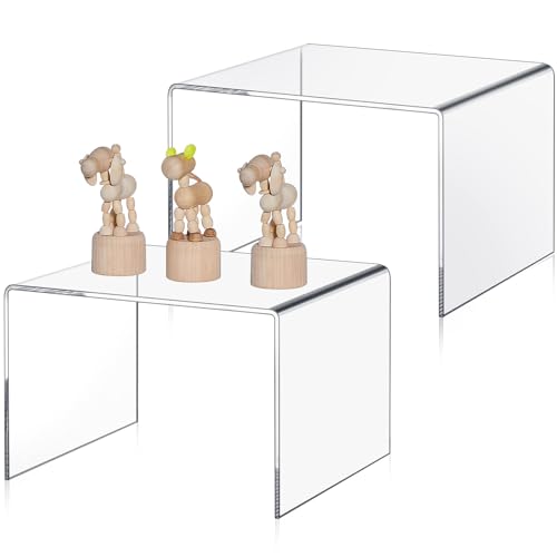 RattanView 2 Pcs 9 Inch Large Acrylic Risers Display Stands 5 mm Thick Acrylic Shelf Riser Showcase for Collectibles Jewelry Cupcakes Food Figures Perfume Cabinet (Clear) - color: Clear, size: 9 Inch, 5 mm
