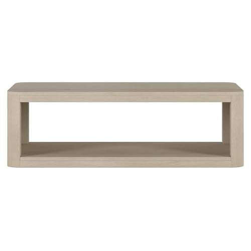 Henn&Hart 47" Rectangular Low-Profile Coffee Table with Open Storage Shelf for Living Room, Family Room, or Office, Beech White - color: Beech White
