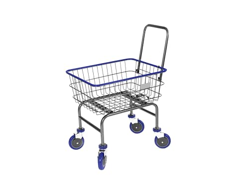 Rolling Laundry Cart with Wheels, Metal Wire Basket, Heavy Duty Utility Cart (Blue) - color: Blue
