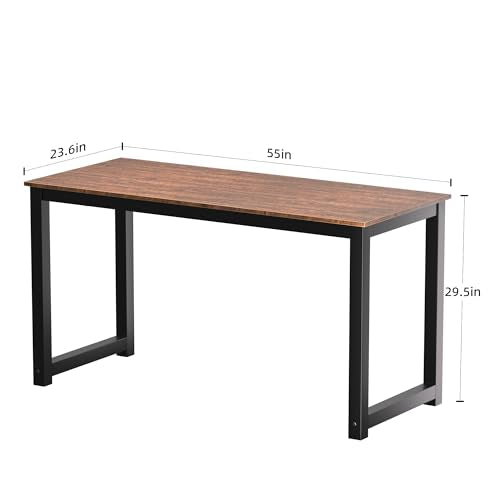 Decoholic 55 Inch Computer Desk, Home & Office PC Laptop Study Writing Table Workstation with Leg Bars, Modern Simple Industrial Style, Rustic Brown - size: 55 Inch