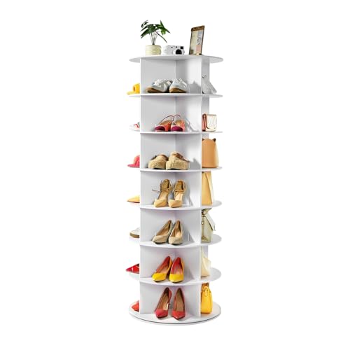VEVOR 7 Tiers Rotating Shoe Rack Tower, 360° Spinning Shoe Rack, Revolving Storage Round Carousel Display, Freestanding Lazy Susan Organizer Display for Bedroom, Living Room, Entryway, Closet, White - color: White, size: 7 Tiers Freestanding