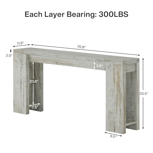 Tribesigns 70.9-Inch Extra Long Console Table, Farmhouse Wood Sofa Table Behind Couch, Narrow Entryway Accent Table for Living Room, Hallway, Entrance, Foyer (Distressed White) - color: Distressed White