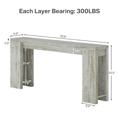 Tribesigns 70.9-Inch Extra Long Console Table, Farmhouse Wood Sofa Table Behind Couch, Narrow Entryway Accent Table for Living Room, Hallway, Entrance, Foyer (Distressed White) - color: Distressed White