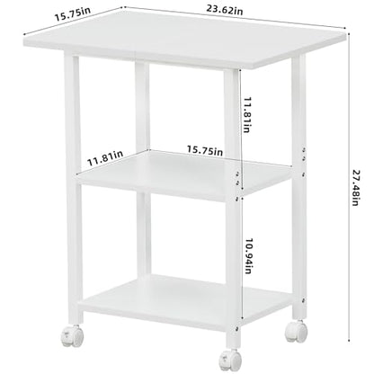 Lerliuo 3-Tier Printer Stand, Industrial Mobile Printer Table with Storage Shelf and Steel Frame, Rolling Printer Cart Holder with Lockable Wheels for Home, Office (White) | White Mobile Printer Cart Holder for Home Office, Lockable Wheels, Open Storage S